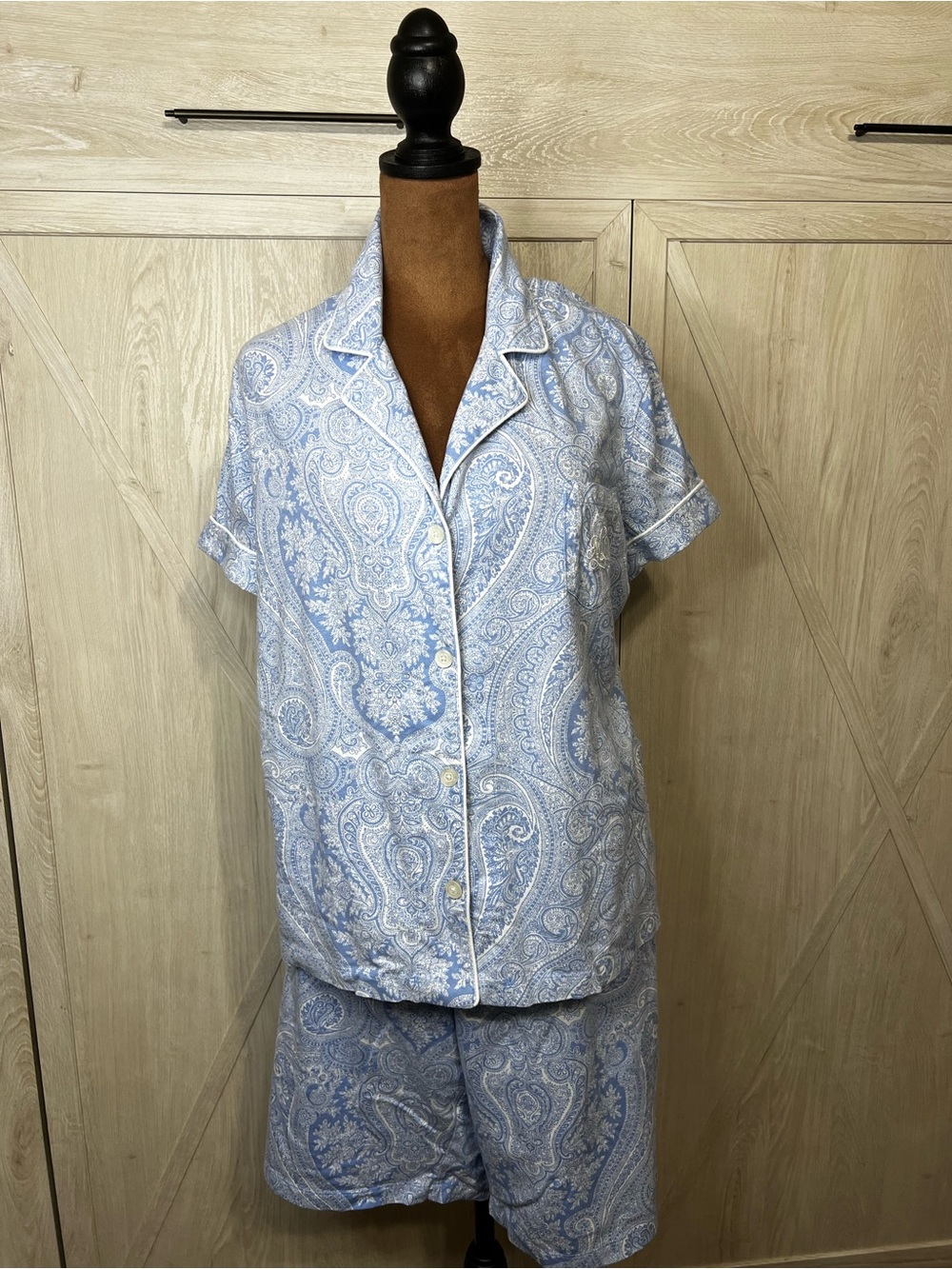 Lauren Ralph Lauren Blue Paisley Pajama Shorts Set XL Coastal Gran Knit Cotton